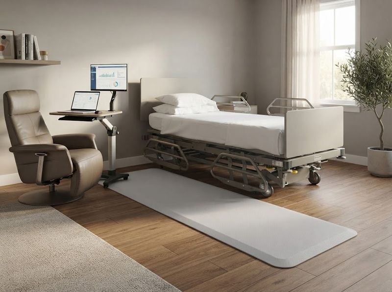 Bedside Fall Protection Mat laid along a bed edge