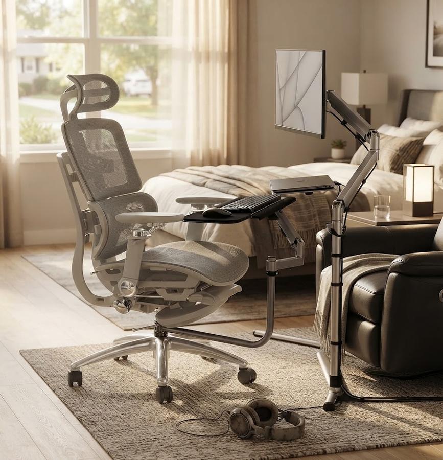 MagicHold Gas-Spring Chair Keyboard Tray in use